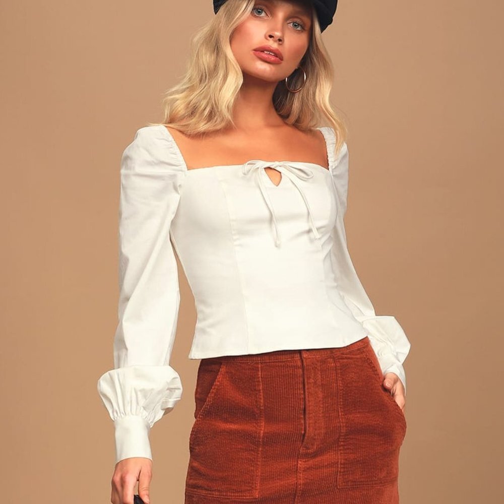 Lulus Lasting Impression White Long Sleeve Top Size Large